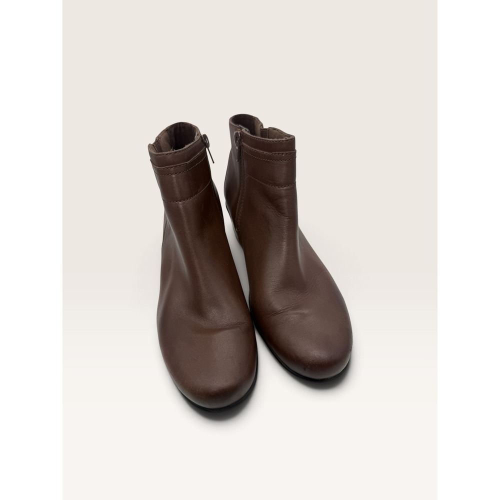 Clarks Womens Brown Leather Ankle Boots Block Heel Side Zip Booties 8.5 M